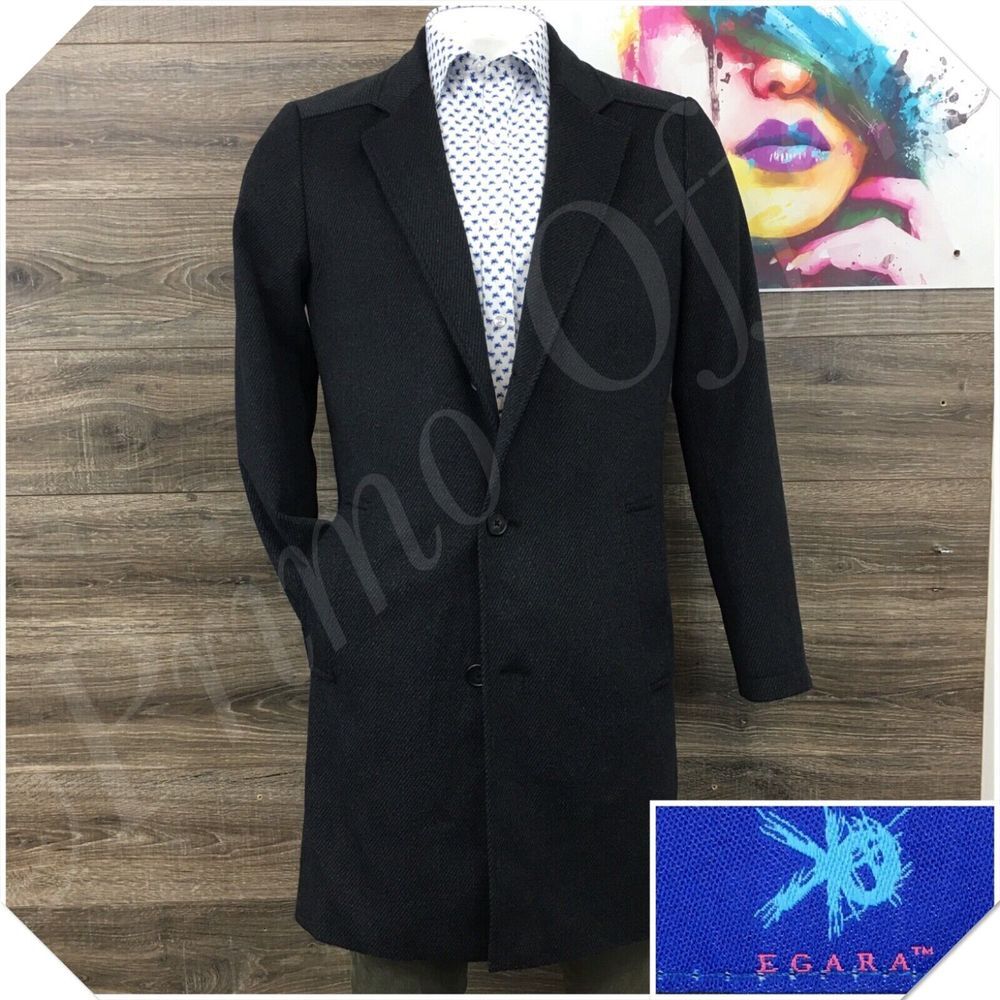 EGARA Mens Overcoat Long Coat Jacket Wool Size‎ 40L Sport Casual Blazer